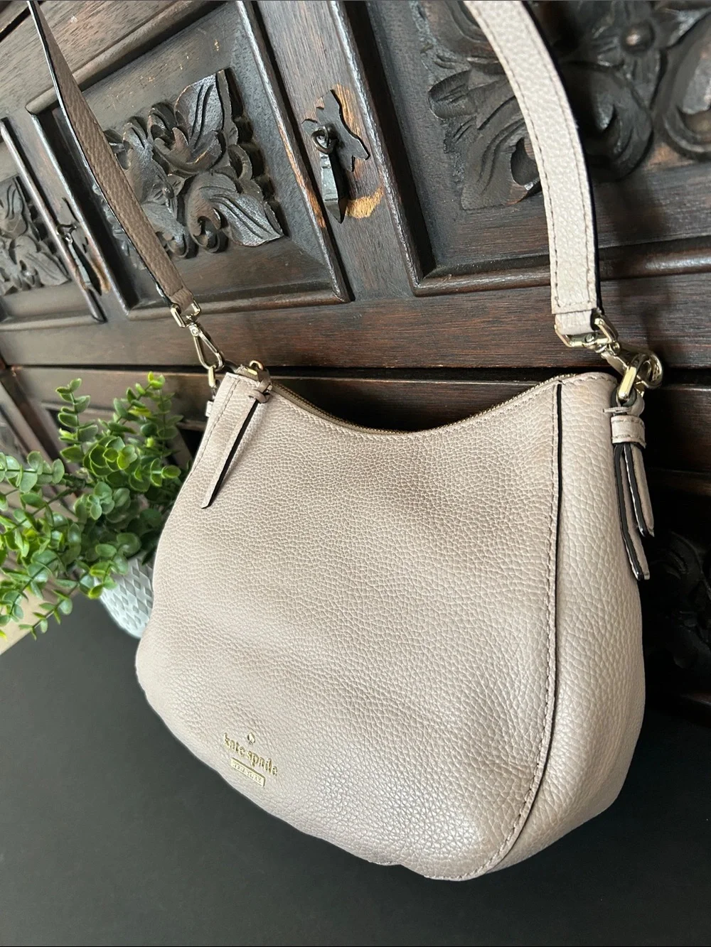 kate spade Pebbled Leather Shoulder Crossbody in Taupe